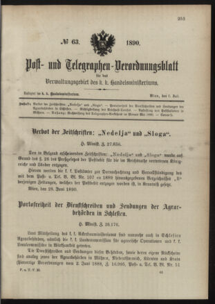 Post- und Telegraphen-Verordnungsblatt für das Verwaltungsgebiet des K.-K. Handelsministeriums 18900706 Seite: 1