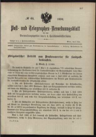 Post- und Telegraphen-Verordnungsblatt für das Verwaltungsgebiet des K.-K. Handelsministeriums 18900709 Seite: 1