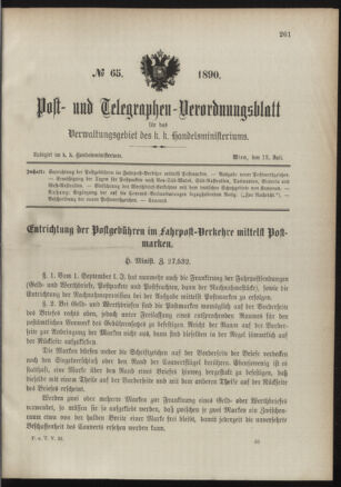 Post- und Telegraphen-Verordnungsblatt für das Verwaltungsgebiet des K.-K. Handelsministeriums 18900712 Seite: 1