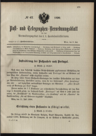 Post- und Telegraphen-Verordnungsblatt für das Verwaltungsgebiet des K.-K. Handelsministeriums 18900716 Seite: 1