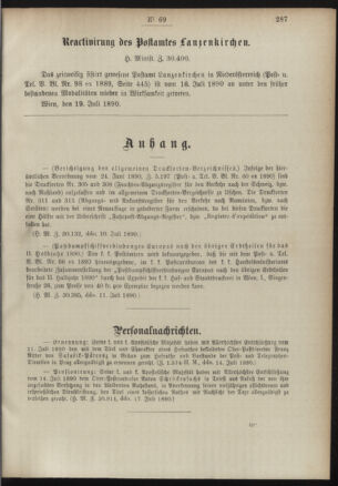 Post- und Telegraphen-Verordnungsblatt für das Verwaltungsgebiet des K.-K. Handelsministeriums 18900723 Seite: 3