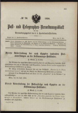 Post- und Telegraphen-Verordnungsblatt für das Verwaltungsgebiet des K.-K. Handelsministeriums 18900725 Seite: 1