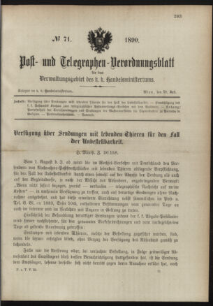 Post- und Telegraphen-Verordnungsblatt für das Verwaltungsgebiet des K.-K. Handelsministeriums 18900728 Seite: 1