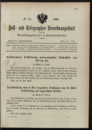 Post- und Telegraphen-Verordnungsblatt für das Verwaltungsgebiet des K.-K. Handelsministeriums 18900808 Seite: 1