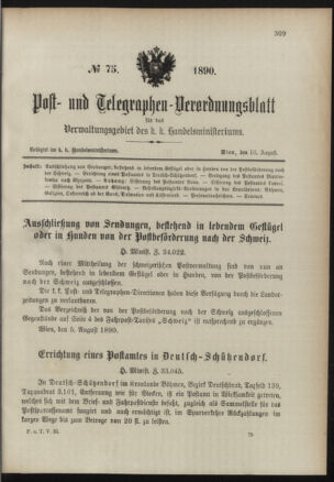 Post- und Telegraphen-Verordnungsblatt für das Verwaltungsgebiet des K.-K. Handelsministeriums 18900810 Seite: 1