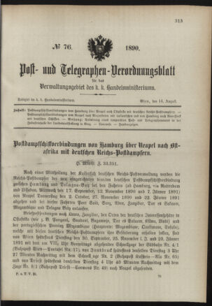 Post- und Telegraphen-Verordnungsblatt für das Verwaltungsgebiet des K.-K. Handelsministeriums 18900814 Seite: 1