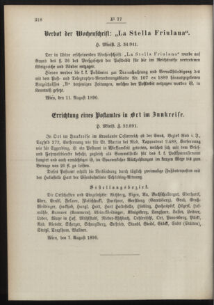 Post- und Telegraphen-Verordnungsblatt für das Verwaltungsgebiet des K.-K. Handelsministeriums 18900819 Seite: 2