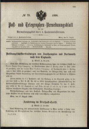 Post- und Telegraphen-Verordnungsblatt für das Verwaltungsgebiet des K.-K. Handelsministeriums 18900826 Seite: 1