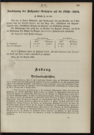 Post- und Telegraphen-Verordnungsblatt für das Verwaltungsgebiet des K.-K. Handelsministeriums 18900830 Seite: 3