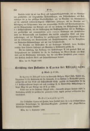 Post- und Telegraphen-Verordnungsblatt für das Verwaltungsgebiet des K.-K. Handelsministeriums 18900909 Seite: 2