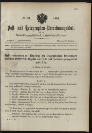 Post- und Telegraphen-Verordnungsblatt für das Verwaltungsgebiet des K.-K. Handelsministeriums 18900916 Seite: 1