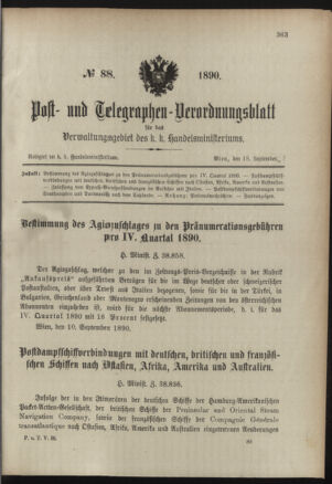 Post- und Telegraphen-Verordnungsblatt für das Verwaltungsgebiet des K.-K. Handelsministeriums 18900918 Seite: 1