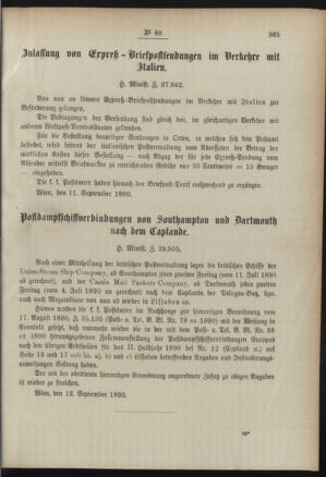 Post- und Telegraphen-Verordnungsblatt für das Verwaltungsgebiet des K.-K. Handelsministeriums 18900918 Seite: 3