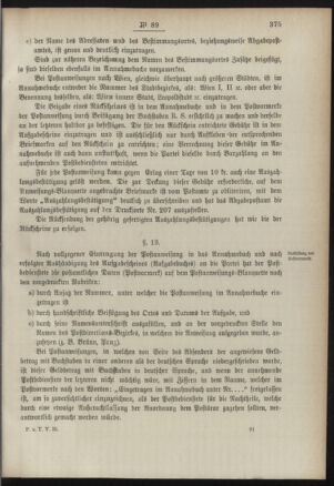 Post- und Telegraphen-Verordnungsblatt für das Verwaltungsgebiet des K.-K. Handelsministeriums 18900919 Seite: 9