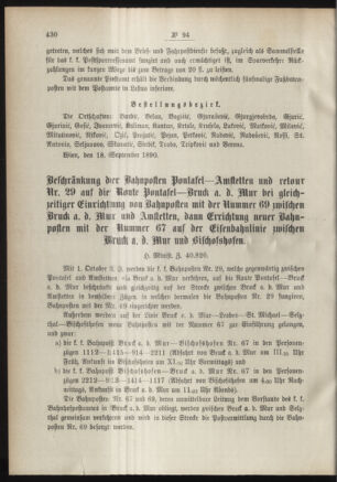 Post- und Telegraphen-Verordnungsblatt für das Verwaltungsgebiet des K.-K. Handelsministeriums 18900930 Seite: 2