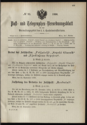 Post- und Telegraphen-Verordnungsblatt für das Verwaltungsgebiet des K.-K. Handelsministeriums 18901001 Seite: 1