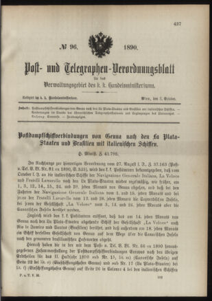 Post- und Telegraphen-Verordnungsblatt für das Verwaltungsgebiet des K.-K. Handelsministeriums 18901002 Seite: 1