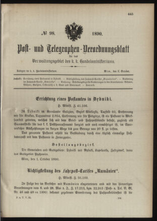 Post- und Telegraphen-Verordnungsblatt für das Verwaltungsgebiet des K.-K. Handelsministeriums 18901009 Seite: 1