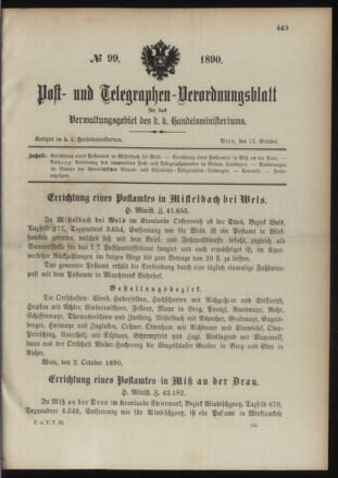 Post- und Telegraphen-Verordnungsblatt für das Verwaltungsgebiet des K.-K. Handelsministeriums 18901015 Seite: 1