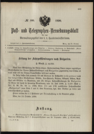 Post- und Telegraphen-Verordnungsblatt für das Verwaltungsgebiet des K.-K. Handelsministeriums 18901020 Seite: 1