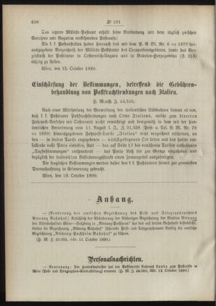 Post- und Telegraphen-Verordnungsblatt für das Verwaltungsgebiet des K.-K. Handelsministeriums 18901023 Seite: 2