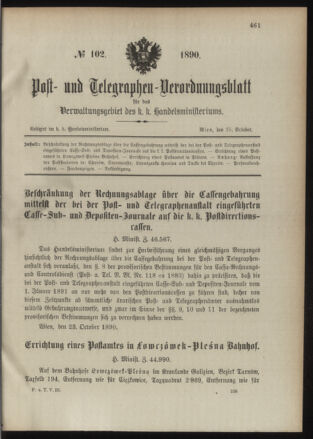 Post- und Telegraphen-Verordnungsblatt für das Verwaltungsgebiet des K.-K. Handelsministeriums 18901028 Seite: 1