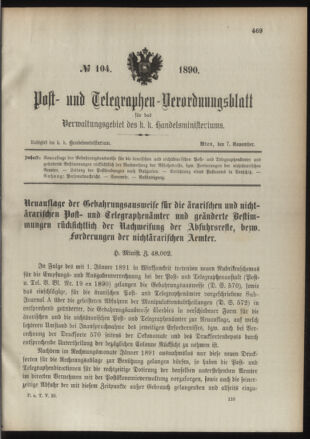 Post- und Telegraphen-Verordnungsblatt für das Verwaltungsgebiet des K.-K. Handelsministeriums