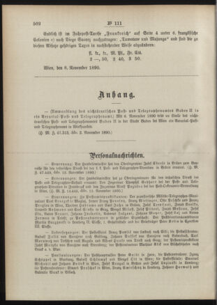 Post- und Telegraphen-Verordnungsblatt für das Verwaltungsgebiet des K.-K. Handelsministeriums 18901122 Seite: 2