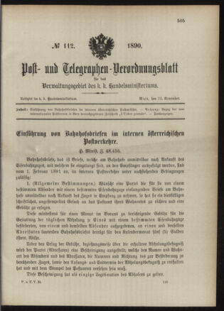 Post- und Telegraphen-Verordnungsblatt für das Verwaltungsgebiet des K.-K. Handelsministeriums 18901124 Seite: 1