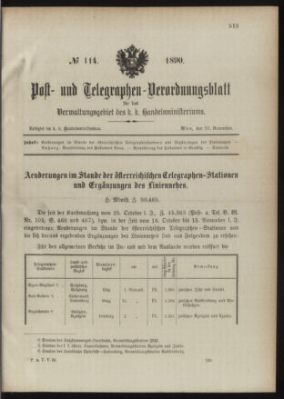 Post- und Telegraphen-Verordnungsblatt für das Verwaltungsgebiet des K.-K. Handelsministeriums 18901128 Seite: 1