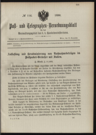 Post- und Telegraphen-Verordnungsblatt für das Verwaltungsgebiet des K.-K. Handelsministeriums 18901130 Seite: 1