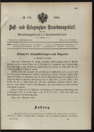 Post- und Telegraphen-Verordnungsblatt für das Verwaltungsgebiet des K.-K. Handelsministeriums 18901206 Seite: 1