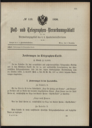 Post- und Telegraphen-Verordnungsblatt für das Verwaltungsgebiet des K.-K. Handelsministeriums 18901208 Seite: 1