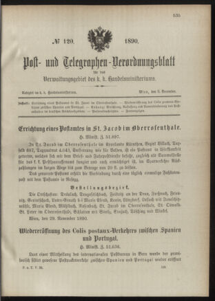 Post- und Telegraphen-Verordnungsblatt für das Verwaltungsgebiet des K.-K. Handelsministeriums 18901209 Seite: 1