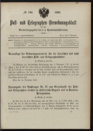 Post- und Telegraphen-Verordnungsblatt für das Verwaltungsgebiet des K.-K. Handelsministeriums 18901222 Seite: 1