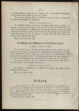 Post- und Telegraphen-Verordnungsblatt für das Verwaltungsgebiet des K.-K. Handelsministeriums 18910109 Seite: 2