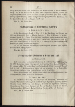 Post- und Telegraphen-Verordnungsblatt für das Verwaltungsgebiet des K.-K. Handelsministeriums 18910122 Seite: 2