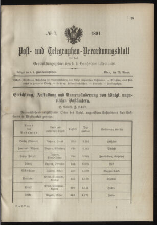 Post- und Telegraphen-Verordnungsblatt für das Verwaltungsgebiet des K.-K. Handelsministeriums