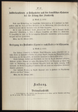 Post- und Telegraphen-Verordnungsblatt für das Verwaltungsgebiet des K.-K. Handelsministeriums 18910208 Seite: 2