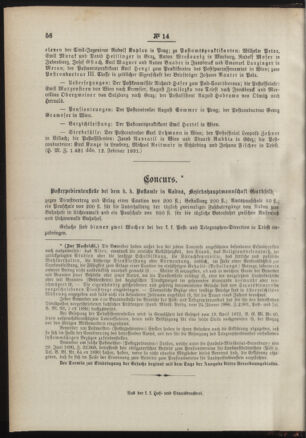 Post- und Telegraphen-Verordnungsblatt für das Verwaltungsgebiet des K.-K. Handelsministeriums 18910221 Seite: 4