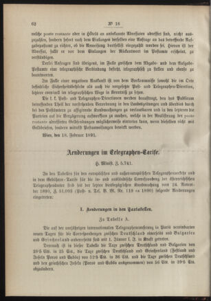 Post- und Telegraphen-Verordnungsblatt für das Verwaltungsgebiet des K.-K. Handelsministeriums 18910225 Seite: 2