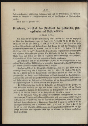 Post- und Telegraphen-Verordnungsblatt für das Verwaltungsgebiet des K.-K. Handelsministeriums 18910227 Seite: 2