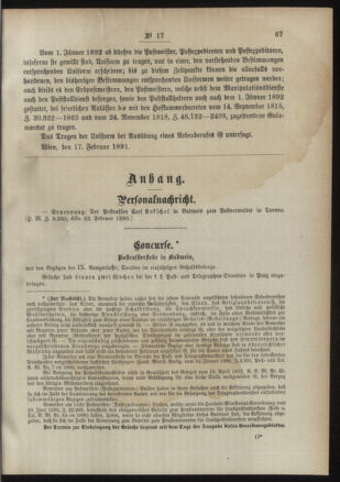 Post- und Telegraphen-Verordnungsblatt für das Verwaltungsgebiet des K.-K. Handelsministeriums 18910227 Seite: 3