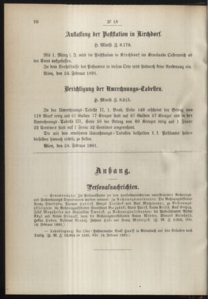 Post- und Telegraphen-Verordnungsblatt für das Verwaltungsgebiet des K.-K. Handelsministeriums 18910306 Seite: 2