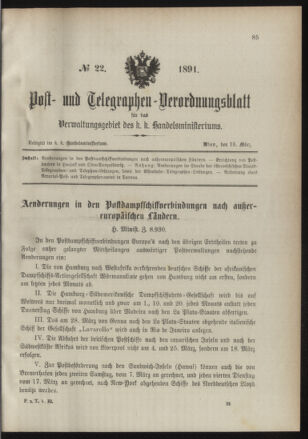 Post- und Telegraphen-Verordnungsblatt für das Verwaltungsgebiet des K.-K. Handelsministeriums 18910315 Seite: 1