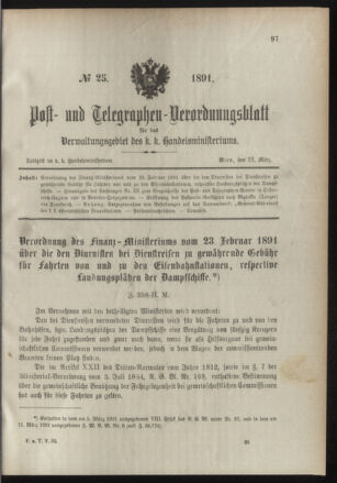 Post- und Telegraphen-Verordnungsblatt für das Verwaltungsgebiet des K.-K. Handelsministeriums 18910322 Seite: 1