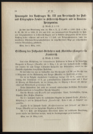 Post- und Telegraphen-Verordnungsblatt für das Verwaltungsgebiet des K.-K. Handelsministeriums 18910322 Seite: 2