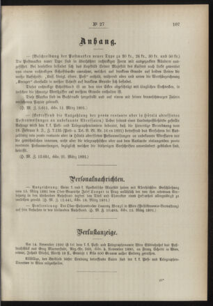 Post- und Telegraphen-Verordnungsblatt für das Verwaltungsgebiet des K.-K. Handelsministeriums 18910326 Seite: 3