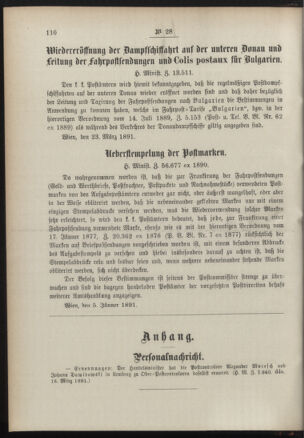 Post- und Telegraphen-Verordnungsblatt für das Verwaltungsgebiet des K.-K. Handelsministeriums 18910331 Seite: 2