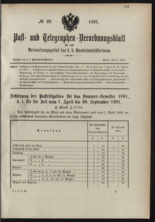 Post- und Telegraphen-Verordnungsblatt für das Verwaltungsgebiet des K.-K. Handelsministeriums 18910404 Seite: 1